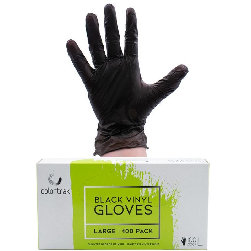 Colortrak Disposable Powder Free Vinyl Gloves Black 100 Pcs #100DG