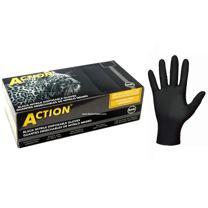Action Black Nitrile Disposable Powder Free Gloves 100 Pcs [S-XL]