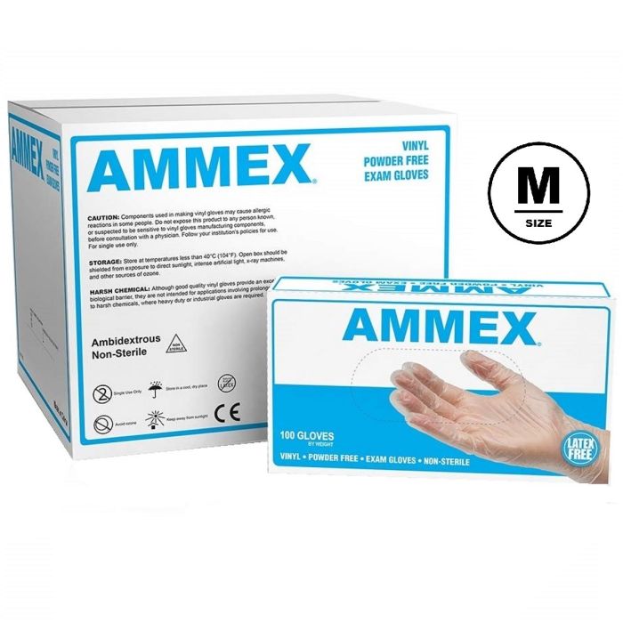 AMMEX Vinyl Powder Free Exam Gloves 1,000 Gloves [Medium] #VPF64100 [100 Gloves x 10 Pack]