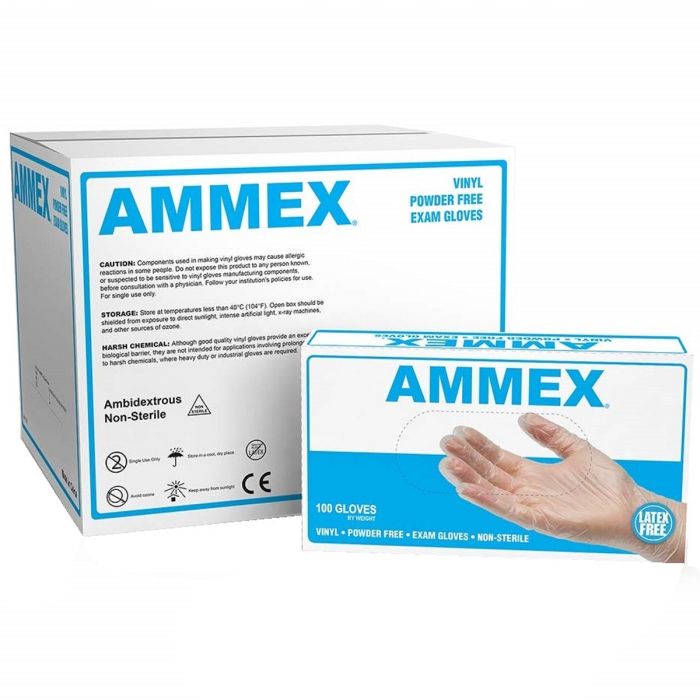 AMMEX Vinyl Powder Free Exam Gloves 100 Pcs [S-L] [10 Pack]