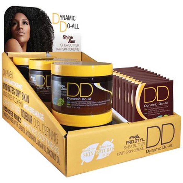 Ampro Shine 'n Jam Shea Butter Hair Skin Dynamic Do-All Cream Display Set [12 oz x 6 Pack, 1.75 oz x 12 Pack]