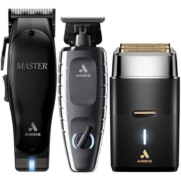 Andis Black Label Master Cordless Clipper, GTX-EXO II Trimmer & ProFoil Plus II Shaver [TRIO]
