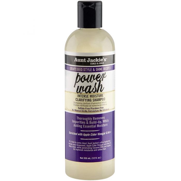 Aunt Jackie's Curls & Coils Grapeseed Style & Shine Recipes Power Wash Intense Moisture Clarifying Shampoo 12 oz