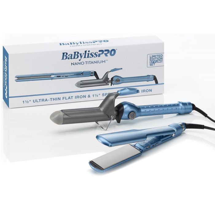 BaByliss Pro Nano Titannium 1" Extended-Barrel Curling Iron & 1" Ultra-Thin Flat Iron Combo #BNTPP62UC