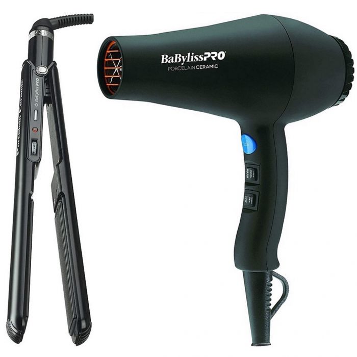 BaByliss Pro Porcelain Ceramic Carrera2 Hair Dryer & Straightening Iron 1" -  Special Value Pack #BPPP1