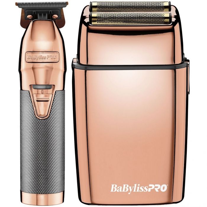 BaByliss Pro ROSEFX Collection - Metal Lithium Outliner & Metal Cordless Double Foil Shaver Combo #FXHOLPK2RG 