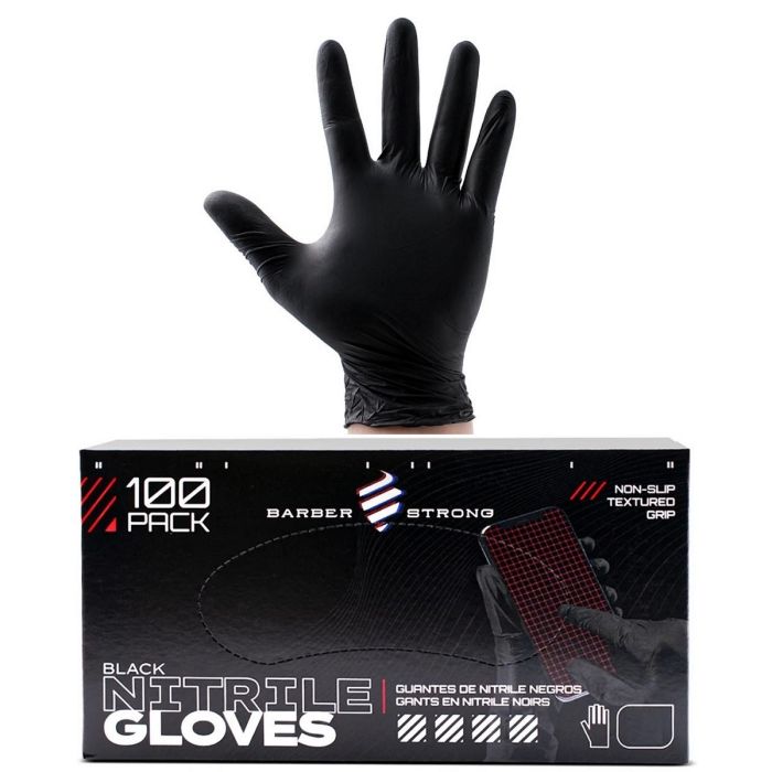 Barber Strong Black Nitrile Gloves 100 Pcs [S, M, L, XL]