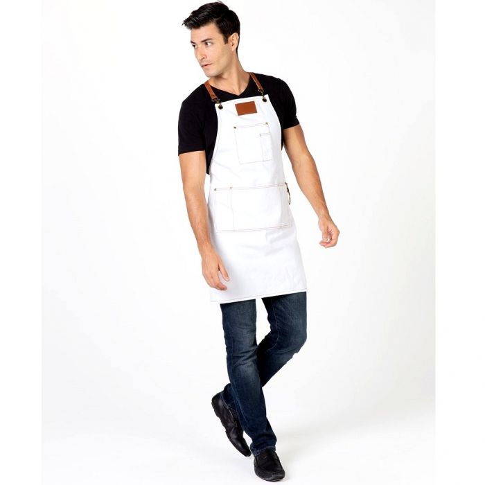 Betty Dain Brooklyn Denim Barber Apron - White #195-WHT