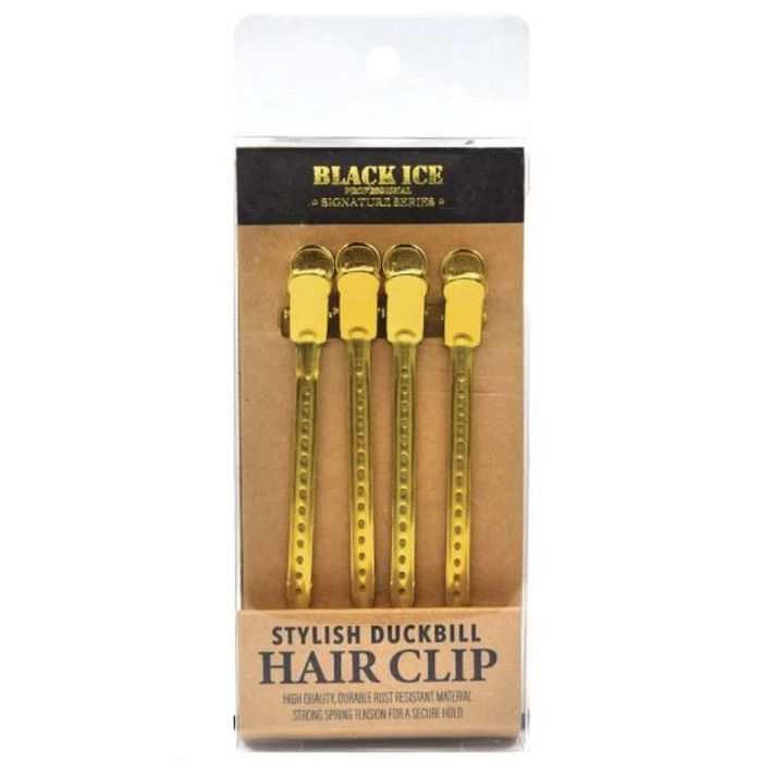 Black Ice Stylish Duckbill Hair Clips Gold - 4 Pack #BIC025GOL