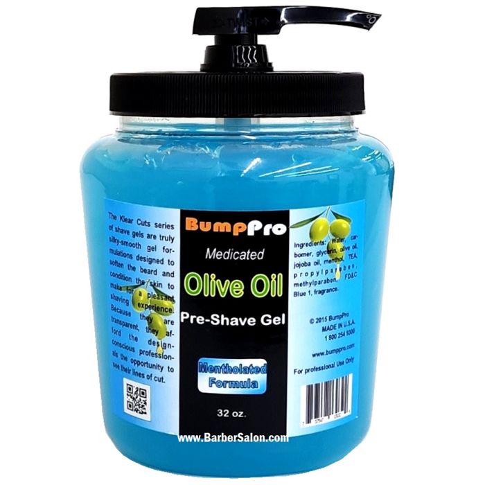 Bump Pro Medicated Olive Oil Pre-Shave Gel - Mentholated Formula 32 oz