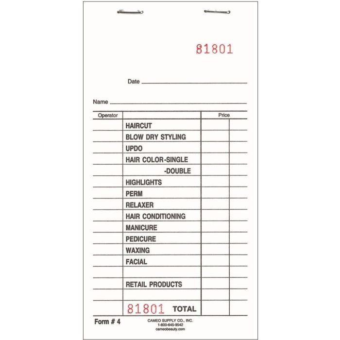 Cameo #4 Salon Deluxe Check Pad - 100 Slips