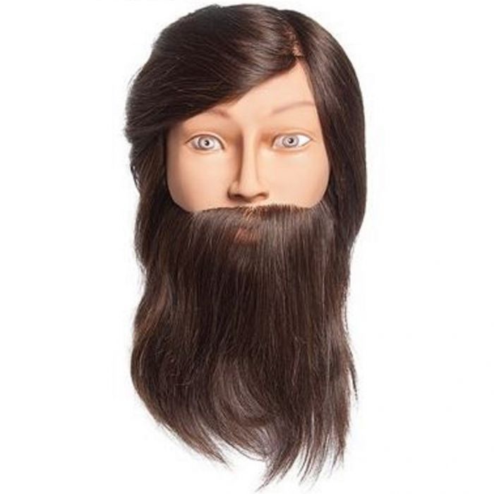 Diane 100% Human Hair Mannequin Head - Brown Hair Dark Complexion - Bearded Aiden 16" - 18" Male #DMM010B