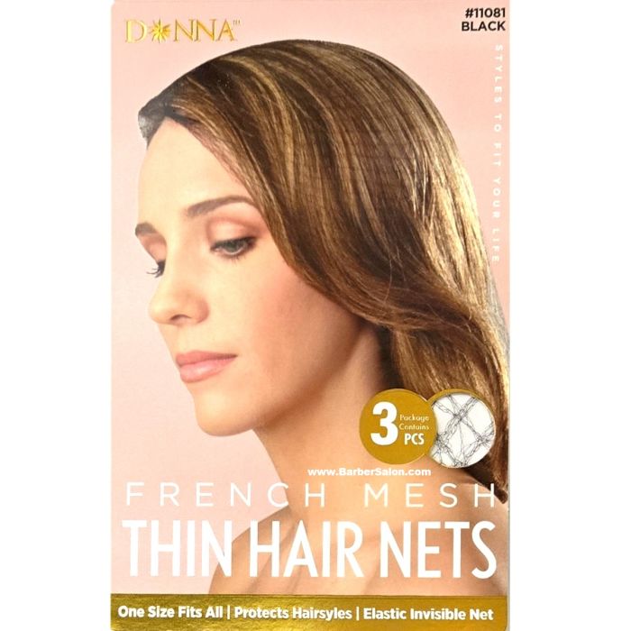 Donna Premium Collection French Mesh Thin Hair Net 3 Pcs - Black #11081