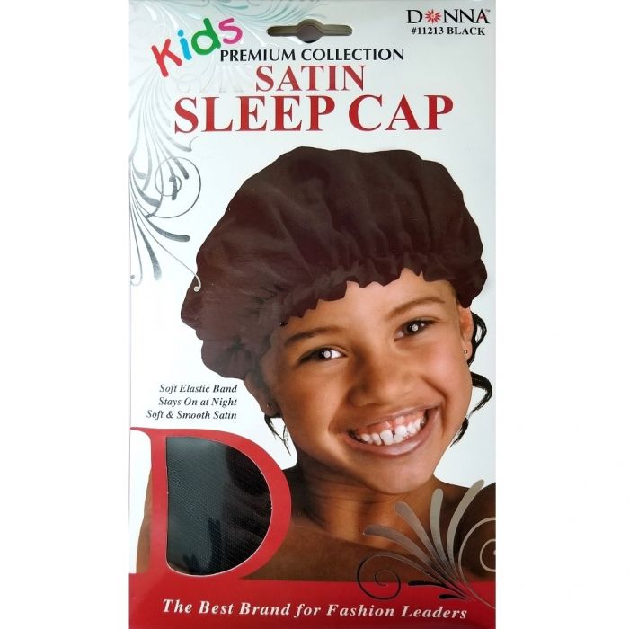 Donna Premium Collection Kids Satin Sleep Cap - Black #11213