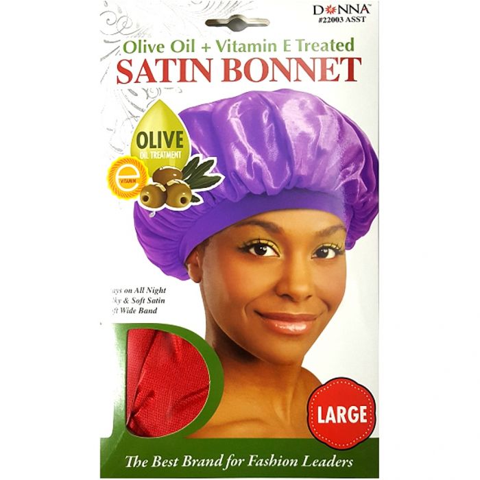 Donna Olive Oil + Vitamin E Treated Satin Bonnet Large - Assorted #22003