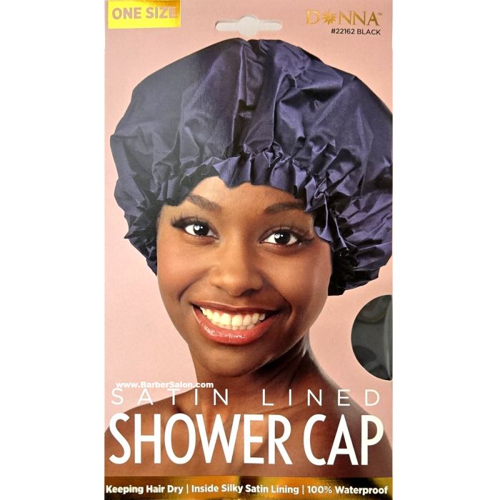 Donna Premium Collection Satin Lined Shower Cap - Black #22162
