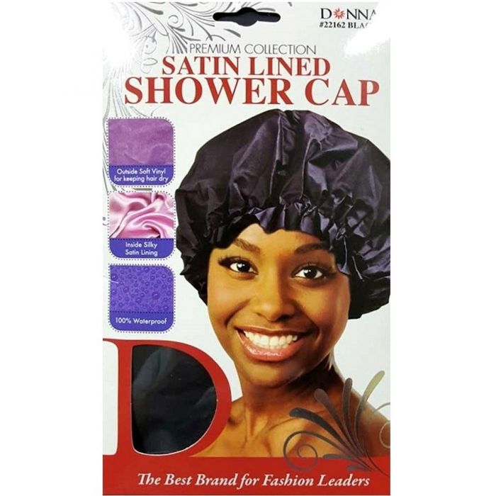 Donna Premium Collection Satin Lined Shower Cap - Black #22162