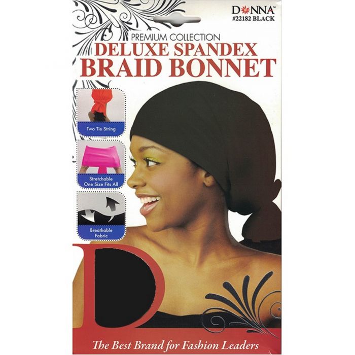 Donna Premium Collection Deluxe Spandex Braid Bonnet - Black #22182
