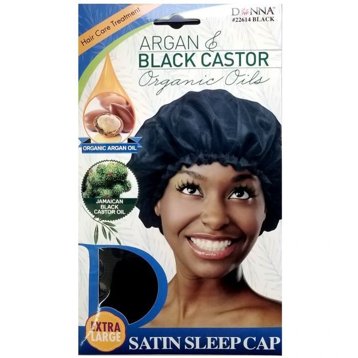 Donna Argan & Black Castor Organic Oils Satin Sleep Cap X-Large - Black #22614