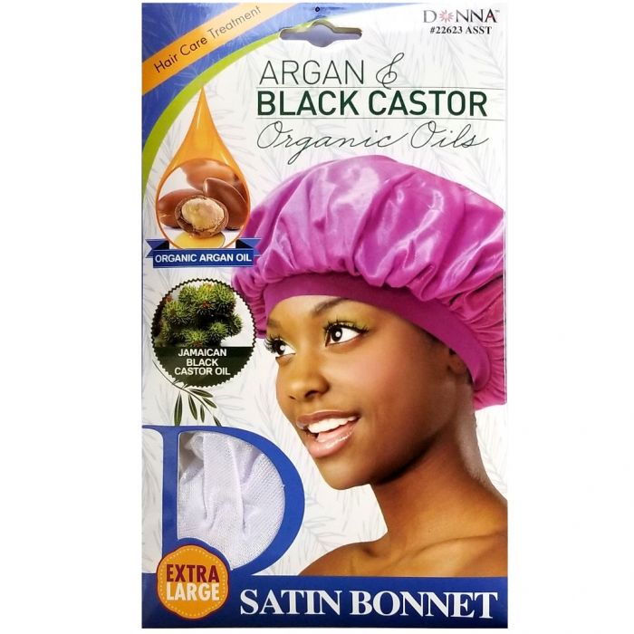 Donna Argan & Black Castor Organic Oils Satin Bonnet X-Large - Assorted #22623
