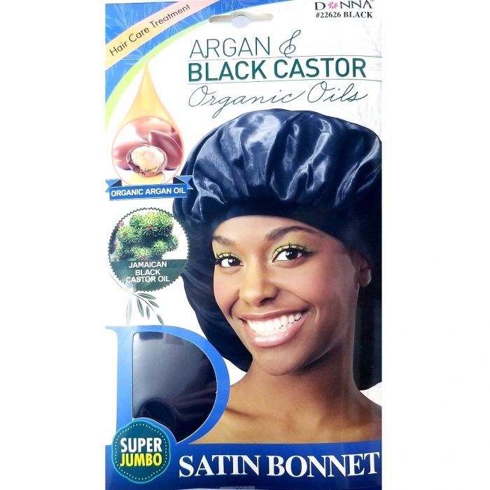 Donna Argan & Black Castor Organic Oils Satin Bonnet Super Jumbo - Black #22626