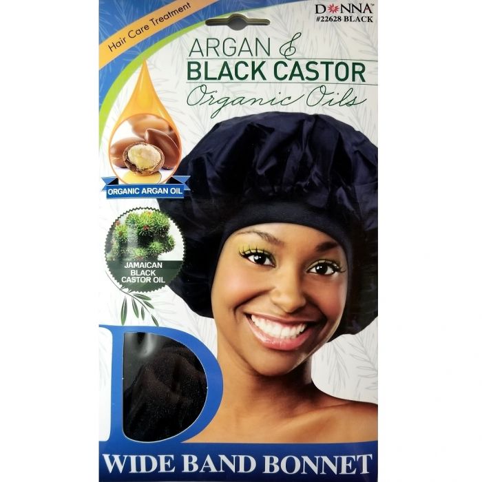 Donna Argan & Black Castor Organic Oils Wide Band Bonnet - Black #22628
