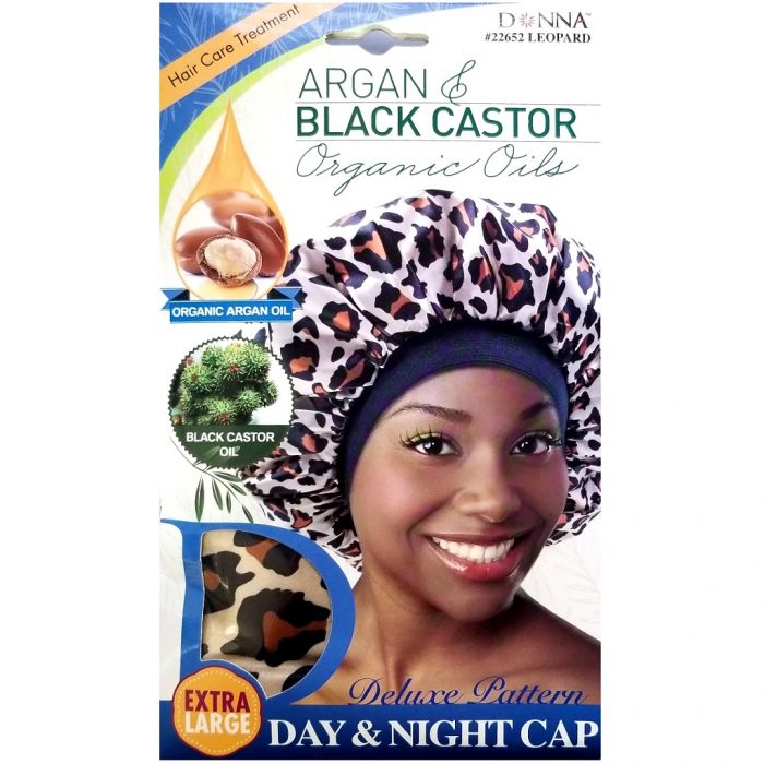 Donna Argan & Black Castor Organic Oils Deluxe Pattern Day & Night Cap X-Large - Leopard #22652