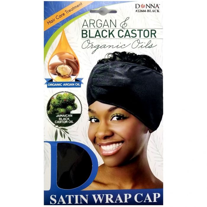 Donna Argan & Black Castor Organic Oils Satin Wrap Cap - Black #22666