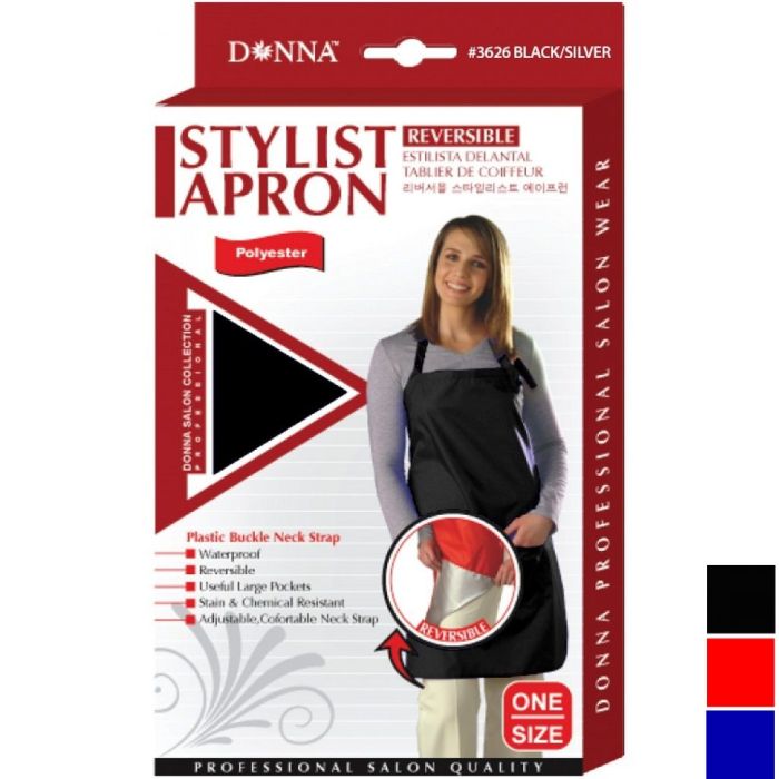 Donna Reversible Stylist Apron - Black/Sliver, Royal/Silver, Red/Silver