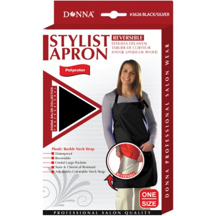 Donna Reversible Stylist Apron - Black/Sliver, Royal/Silver, Red/Silver
