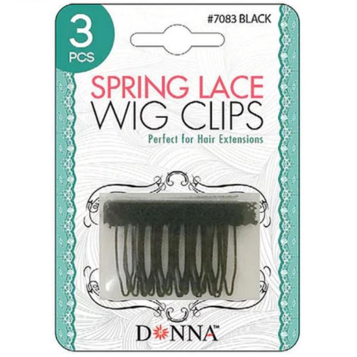 Donna Spring Lace Wig Clips Black - 12 Pack #7084