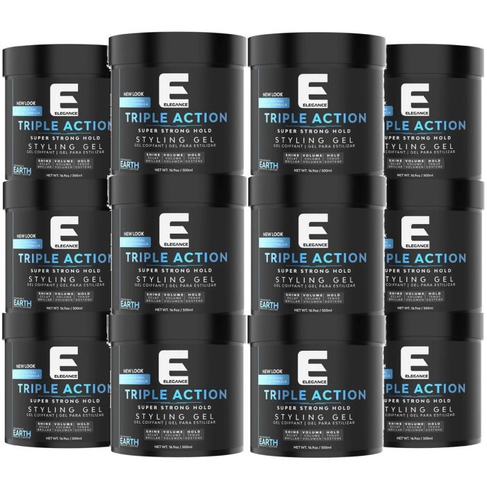 Elegance Triple Action Hair Gel (Super Strong Hold) - Earth 16.9 oz [12 Pack]