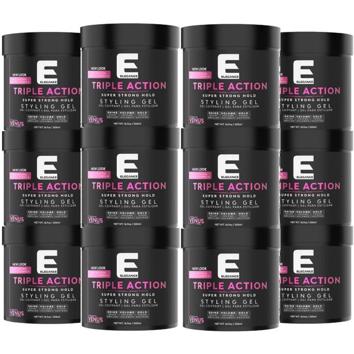 Elegance Triple Action Hair Gel (Super Strong Hold) - Venus 16.9 oz [12 Pack]