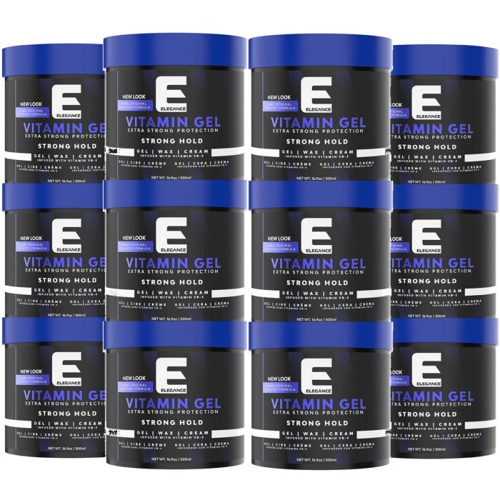 Elegance Vitamin Extra Strong Protection Hair Gel - Strong Hold 16.9 oz [12 Pack]