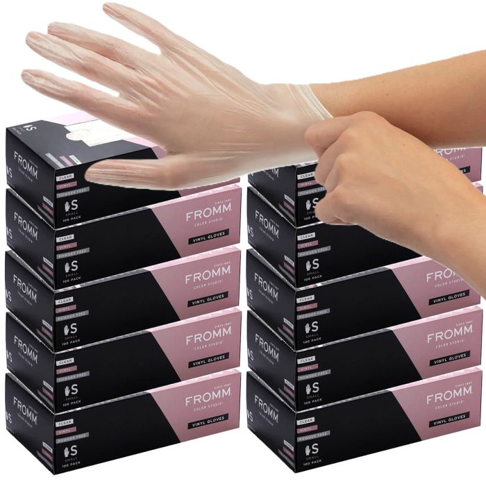 Fromm Color Studio Powder Free Vinyl Clear Gloves 100 Pcs [S to XL Available] [10 Pack]