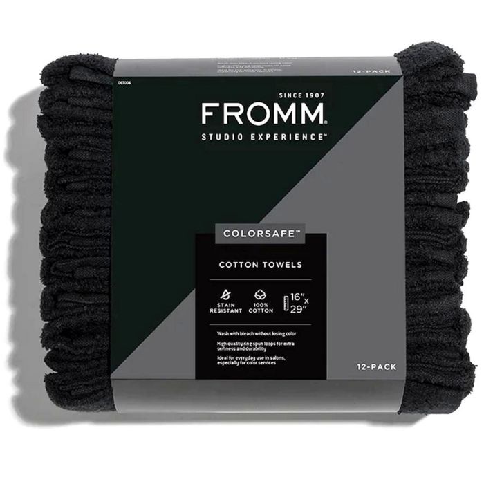 Fromm Studio Experience Colorsafe 100% Cotton Towels - Black 12 Pack #DET006
