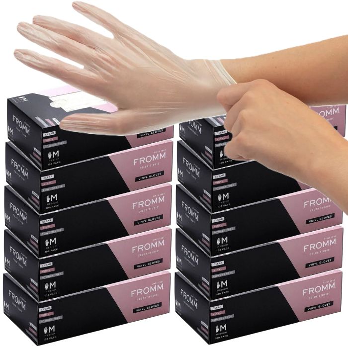 Fromm Color Studio Powder Free Vinyl Clear Gloves 100 Pcs - Medium #D8021 [10 Pack]