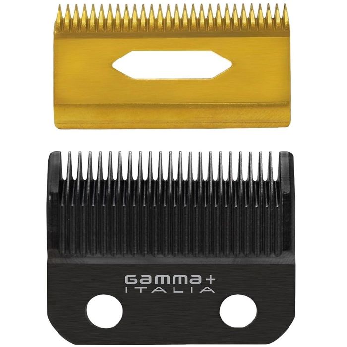 Gamma+ Replacement Fixed Black Diamond Carbon DLC Taper Hair Clipper Blade with Gold Titanium Deep Tooth Cutter Set #GPCRBTS