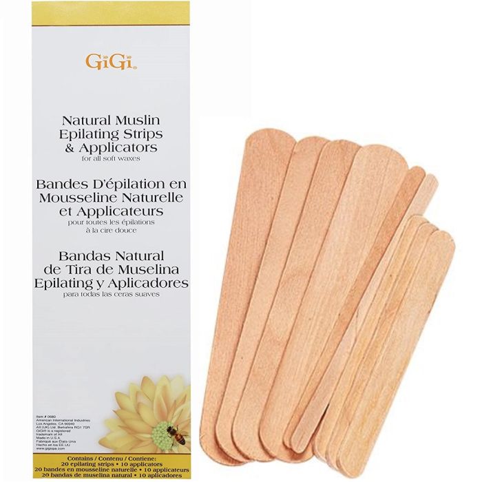 GiGi Natural Muslin Epilating 20 Strips (3" x 9") & 10 Applicators #0680