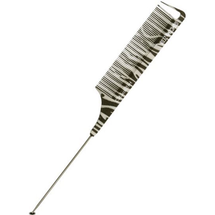H2PRO GOMCOMb Professional Polycarbonate Fine Tooth Pin Tail Comb Zebra - 9-1/2" #GC08ZE