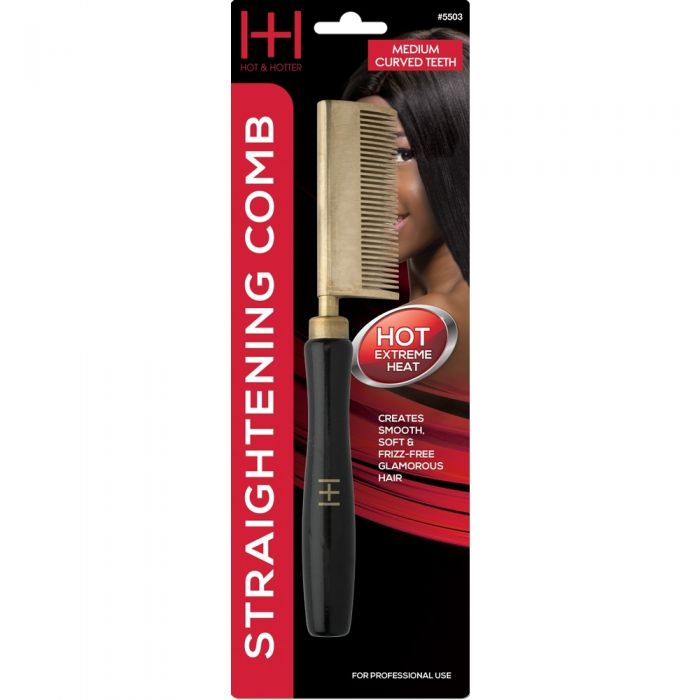 Hot & Hotter Straightening Tool Comb - Medium Teeth Curved Head #5503