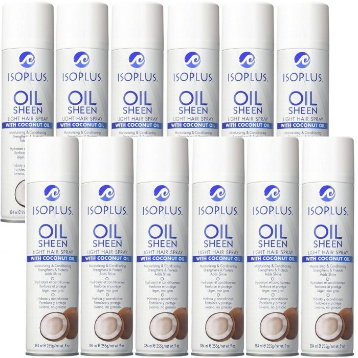 Isoplus Oil Sheen Light Hair Spray With Coconut Oil 9 oz [12 Pack]