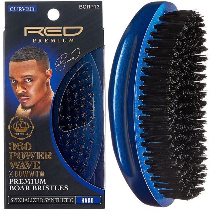 Red Premium 360 Power Wave X Bow Wow Premium Specialized Synthetic Curved Palm Brush - Hard #BORP13 