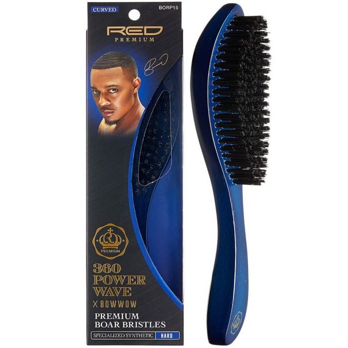 Red Premium 360 Power Wave X Bow Wow Premium Specialized Synthetic Bristles Curved Wave Brush - Hard #BORP15 