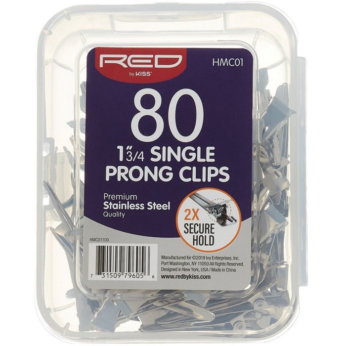 Red by Kiss Single Prong Clips 80 Pack Silver - 1 3/4" #HMC01