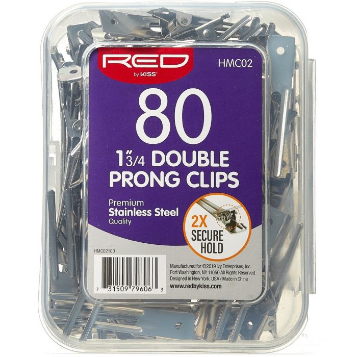 Red by Kiss Double Prong Clips 80 Pack Silver - 1 3/4" #HMC02