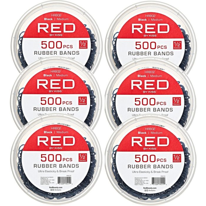 Red by Kiss Rubber Bands Medium - 500 Count Jar #HRB02 [6 Pack]