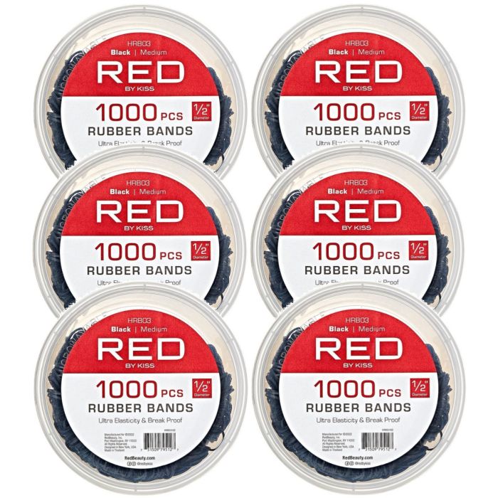 Red by Kiss Rubber Bands Medium - 1000 Count Jar #HRB03 [6 Pack]