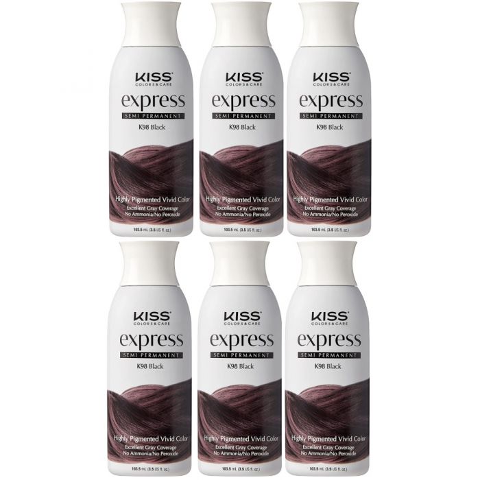 Kiss Express Semi Permanent Hair Color #K98 Black 3.5 oz - 6 Pack