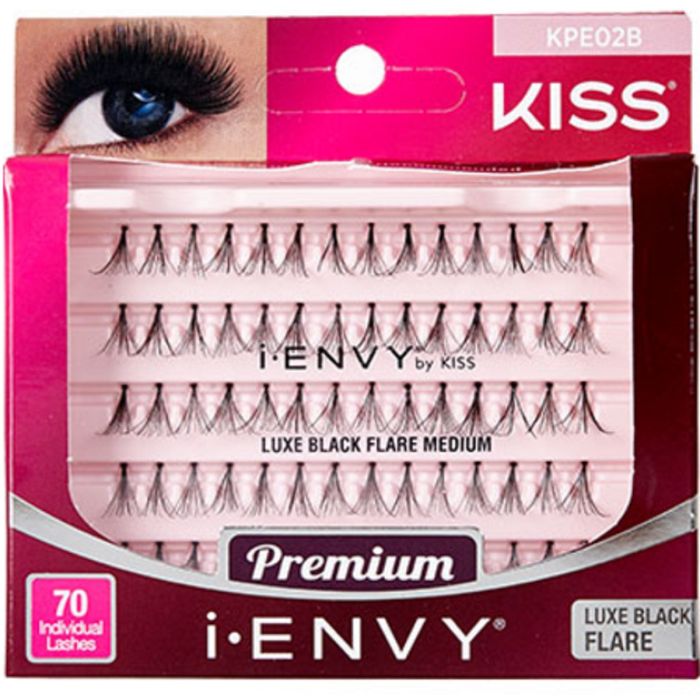 Kiss i-ENVY Premium Individual Eyelashes - 70 Individual Lashes - Luxe Black Flare Medium #KPE02B